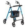 blue VEVOR rollator walker with cushioned seat, storage bag, and four large wheels for mobility.