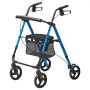 blue VEVOR rollator walker with a mesh seat, black handles, and durable four-wheel design.