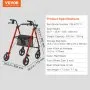 VEVOR Rollator Walker for Seniors and Adult, Lightweight Aluminum Foldable Rolling Walker with Adjustable Seat and Handle, Outdoor Mobility Rollator Walker with 8" All Terrain Wheels, 300LBS Capacity