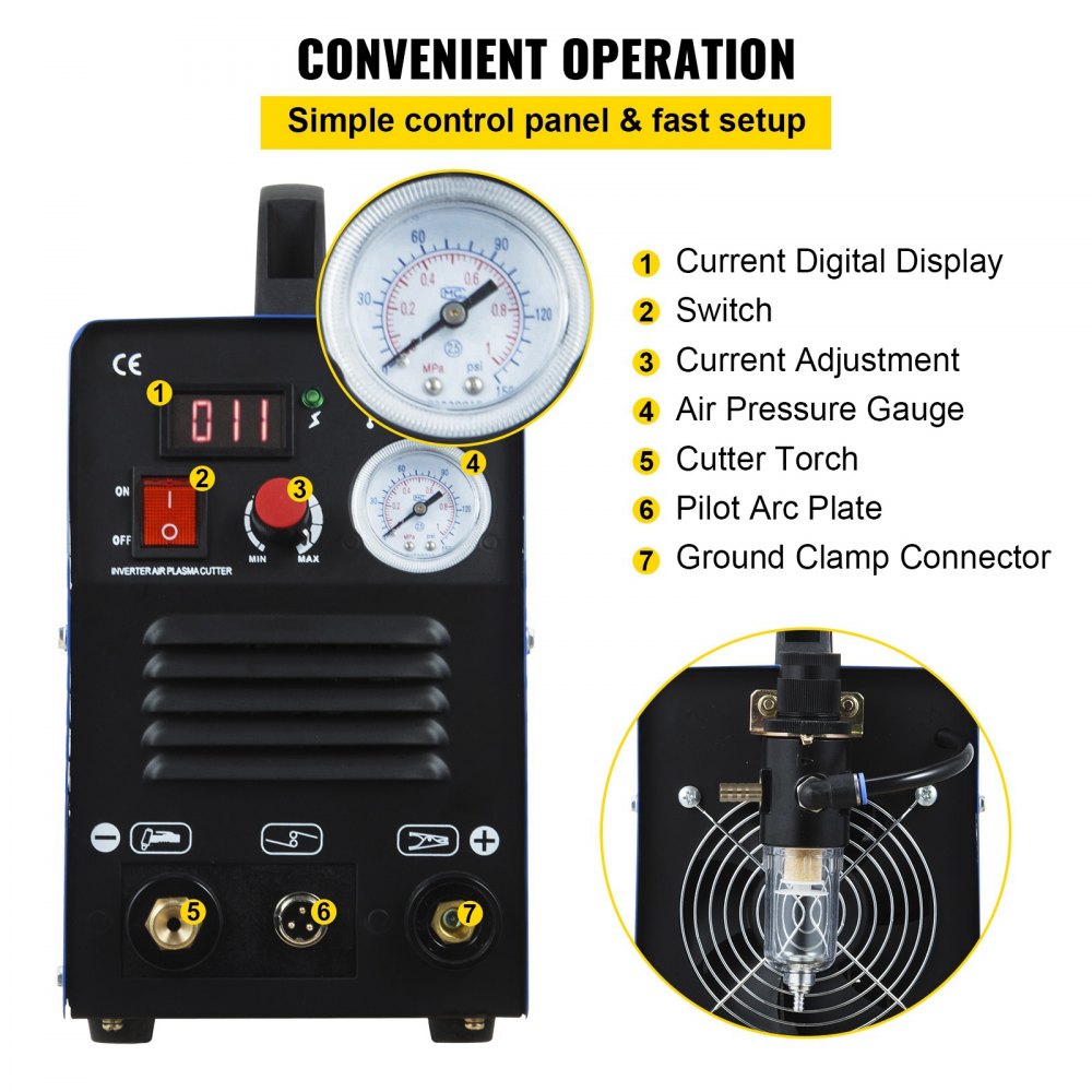 VEVOR Plasma Cutter, CUT-50 Air Inverter Plasma Cutter, 50A Plasma Cutting Machine, Max Cutting Thickness 0.47" Air Plasma Cutter, Digital Display Cutter Machine, Air Plasma Cutting Machine w/ Kit