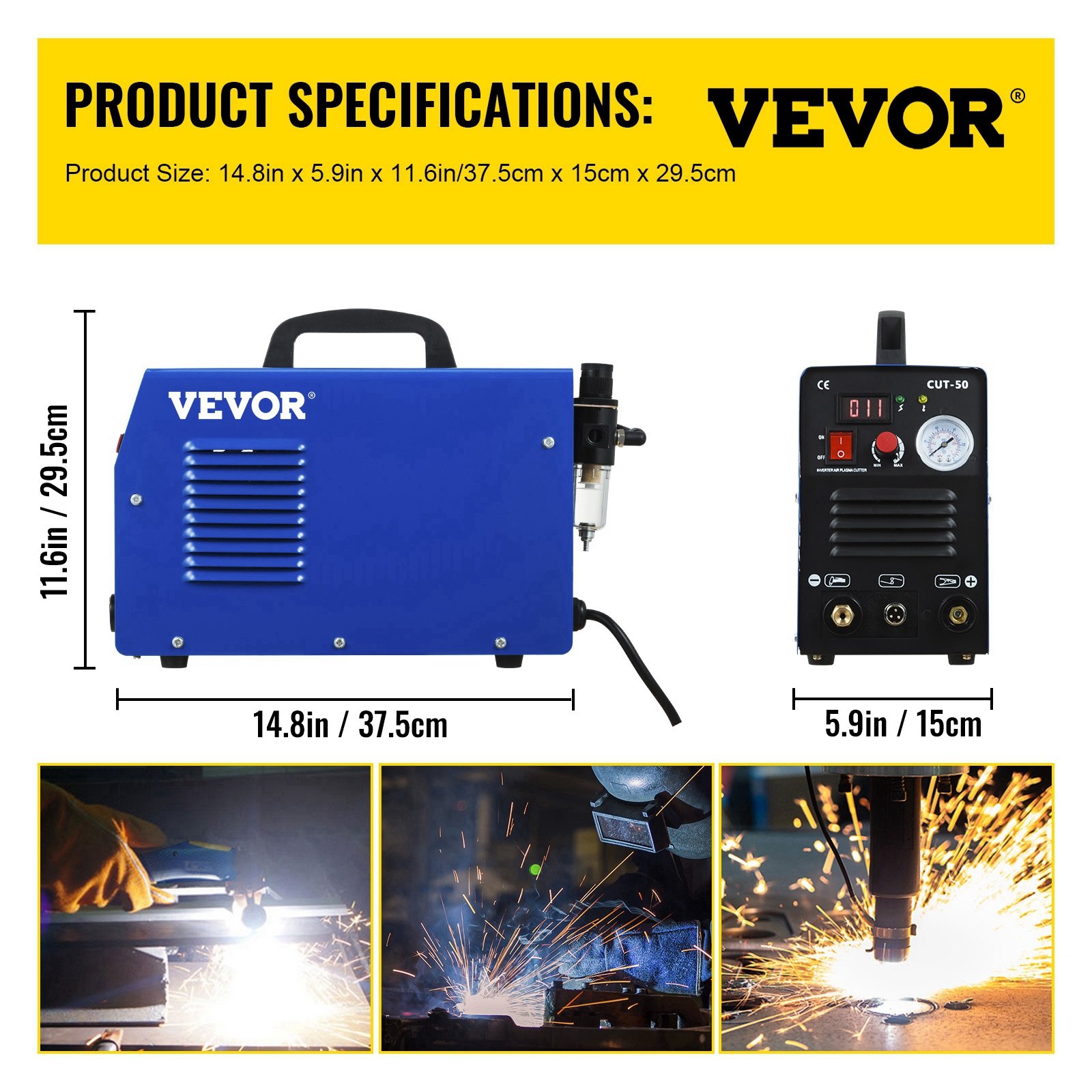 VEVOR Plasma Cutter, CUT-50 Air Inverter Plasma Cutter, 50A Plasma Cutting Machine, Max Cutting Thickness 0.47" Air Plasma Cutter, Digital Display Cutter Machine, Air Plasma Cutting Machine w/ Kit