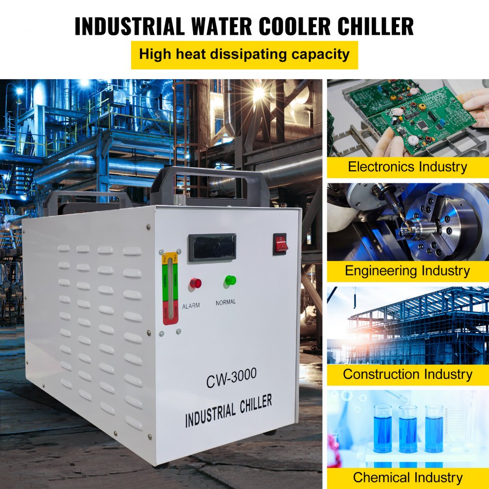 VEVOR 9L Tank Water Chiller CW-3000DG Thermolysis Industrial Water Chiller Water Cooling Chiller for 60W 80W CO2 Glass Laser Tube Cooler