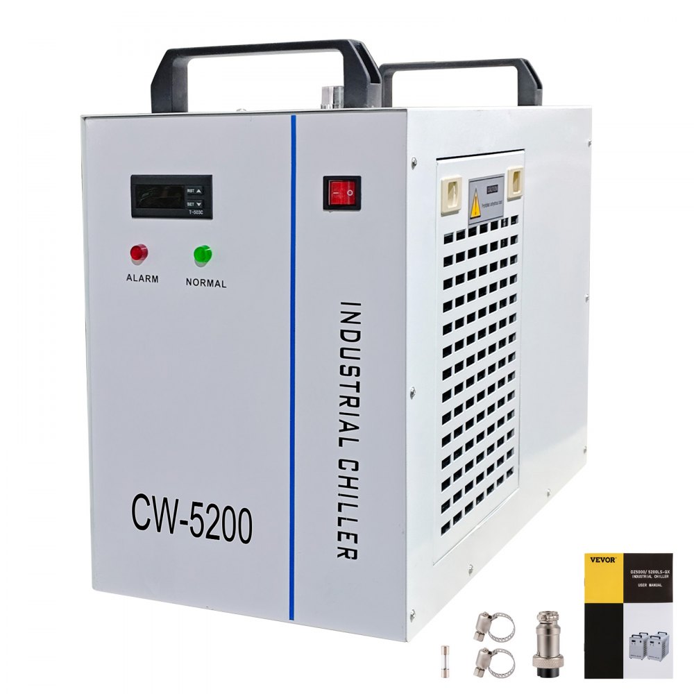 VEVOR Enfriador de agua industrial CW5200DG, 8.5L 1400W 0.93HP Enfriador de agua enfría 5200 BTU/hora Enfriador de agua por termólisis para máquinas de grabado y corte láser de CO2 de 130 a 150 W
