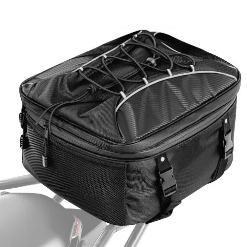 VEVOR Motorcycle Tail Bag, 22-34 L Expandable Motorcycle Rear Seat Bag with Waterproof Rain Cover, Outdoor Sports Motorbike Luggage Storage Backpack Handbag with Straps, Pocket & Elastic Cord, Black