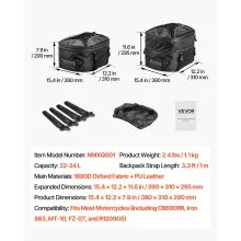 VEVOR Motorcycle Tail Bag Expandable Rear Seat Luggage Storage Backpack 22-34 L