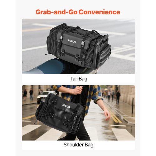 Sacoche Arrière Moto Extensible 22-34 L - Housse De Pluie Incluse - Noir - Pour Tourisme, Cruiser - 11