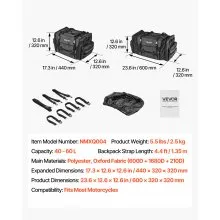 VEVOR Motorcycle Tail Bag Expandable Rear Luggage Storage Shoulder Bag 40-60 L
