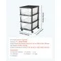 VEVOR Plastic Storage Drawers Cart, 3 Drawers Storage Organizer with Wheels, Rolling Closet Organization and Storage Dividers, Dresser Organizer Clear Bins for Office Supplies, Craft Rooms, Classrooms