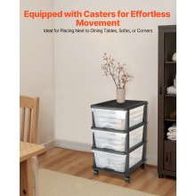 VEVOR Plastic Storage Drawers Cart 3 Drawers Rolling Storage Organizer w/ Wheels