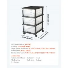 VEVOR Plastic Storage Drawers Cart 3 Drawers Rolling Storage Organizer w/ Wheels