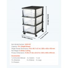 VEVOR Plastic Storage Drawers Cart 3 Drawers Rolling Storage Organizer w/ Wheels