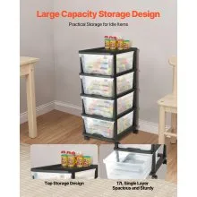 VEVOR Plastic Storage Drawers Cart 4 Drawers Rolling Storage Organizer w/ Wheels