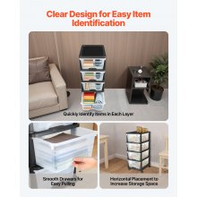VEVOR Plastic Storage Drawers Cart 4 Drawers Rolling Storage Organizer w/ Wheels