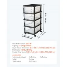 VEVOR Plastic Storage Drawers Cart 4 Drawers Rolling Storage Organizer w/ Wheels