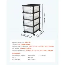 VEVOR Plastic Storage Drawers Cart 4 Drawers Rolling Storage Organizer w/ Wheels