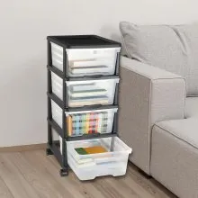 VEVOR Plastic Storage Drawers Cart 4 Drawers Rolling Storage Organizer w/ Wheels