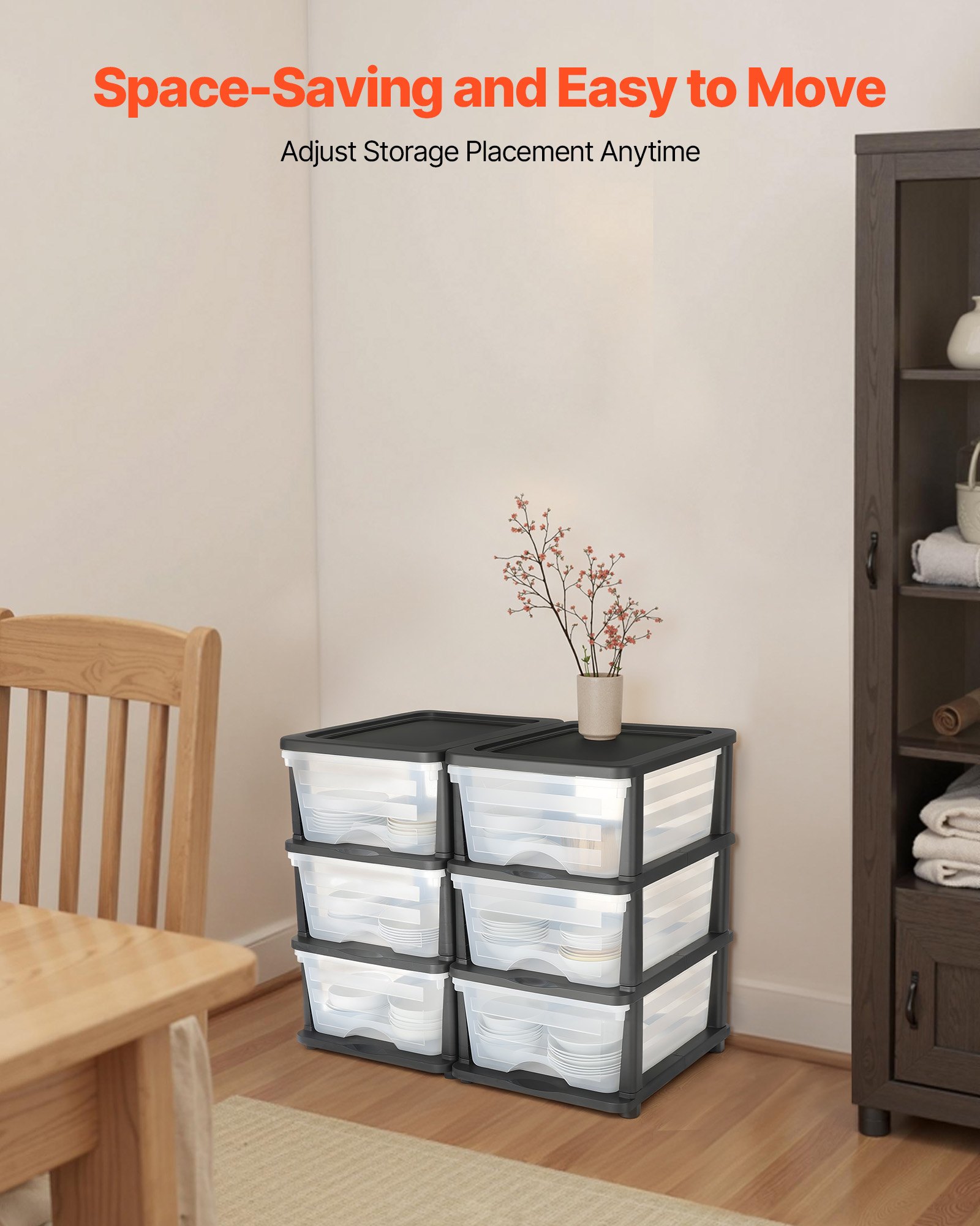 VEVOR Plastic Storage Drawers, 2 Pack Storage Organizer Drawer, 6 Drawers Closet Organization and Storage Dividers, Dresser Organizer Clear Bins for Office Supplies, Craft Rooms, Classrooms and Home