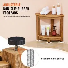 VEVOR Corner Shower Bench, 16.5" Height 12.8" Radius, Faux Wood Grain Polystyrene, 350 LBS with Storage Shelf, Water Resistant, Shower Stool for Inside & Outside Shower, for Bathroom, Living Room