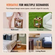 VEVOR Corner Shower Bench, 16.5" Height 12.8" Radius, Faux Wood Grain Polystyrene, 350 LBS with Storage Shelf, Water Resistant, Shower Stool for Inside & Outside Shower, for Bathroom, Living Room
