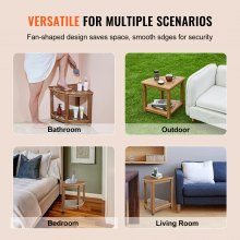 VEVOR Corner Shower Bench, 18.5" Height 17.75" Radius, Faux Wood Grain Polystyrene, 350 LBS with Storage Shelf, Water Resistant, Shower Stool for Inside & Outside Shower, for Bathroom, Living Room