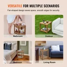 VEVOR Corner Shower Bench, 18.5" Height 17.75" Radius, Faux Wood Grain Polystyrene, 350 LBS with Storage Shelf, Water Resistant, Shower Stool for Inside & Outside Shower, for Bathroom, Living Room