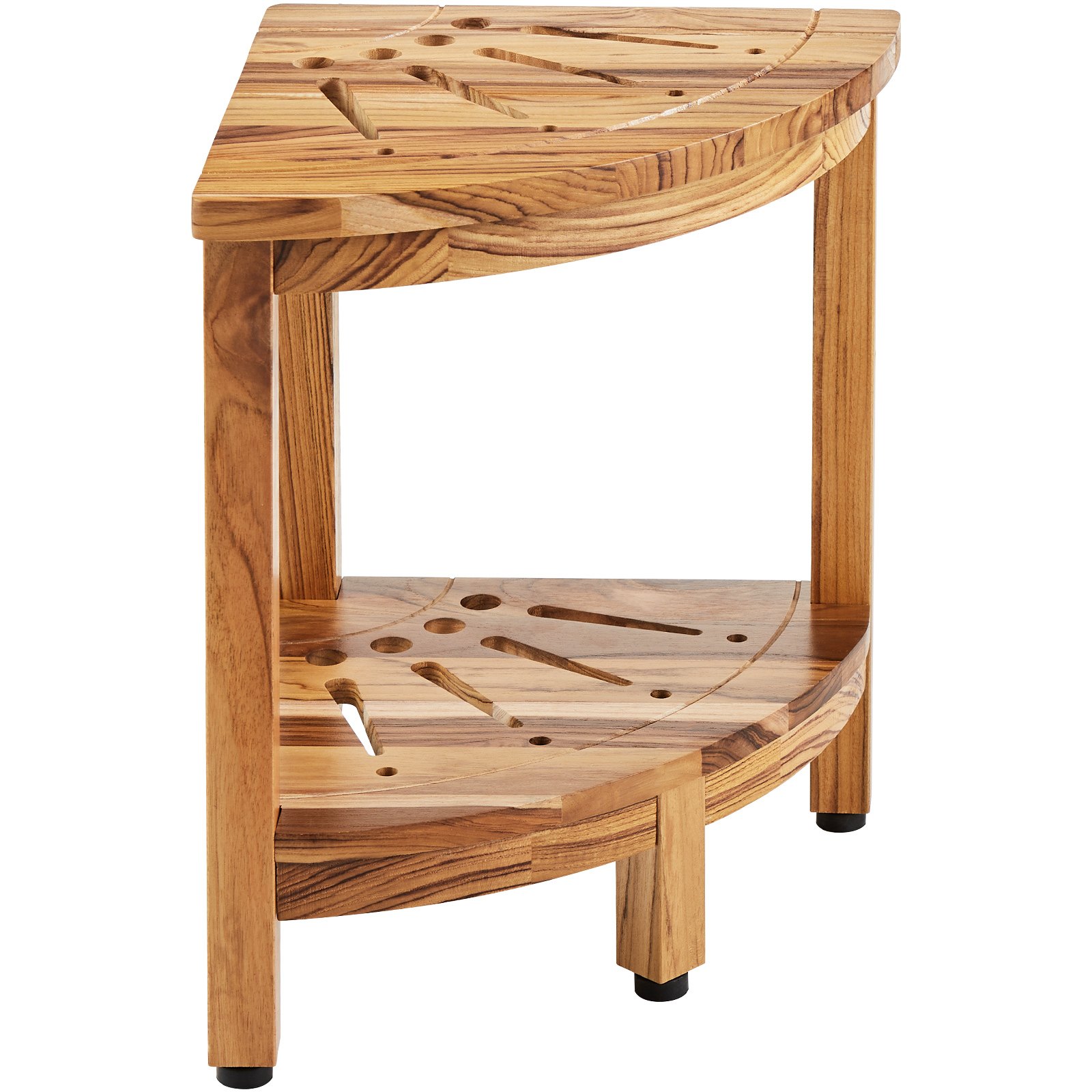 VEVOR Corner Teak Shower Bench, 17" Height 12" Radius, 100% Teak Wood Corner Shower Beach, Mold-resistant, 300 LBS with Storage Shelf, Shower Stool for Inside & Outside Shower, for Bathroom