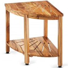 VEVOR Corner Teak Shower Bench, 18.5" Height 15.5" Radius, 100% Teak Wood Corner Shower Beach, 500 LBS with Storage Shelf, Shower Stool for Inside & Outside Shower, for Bathroom