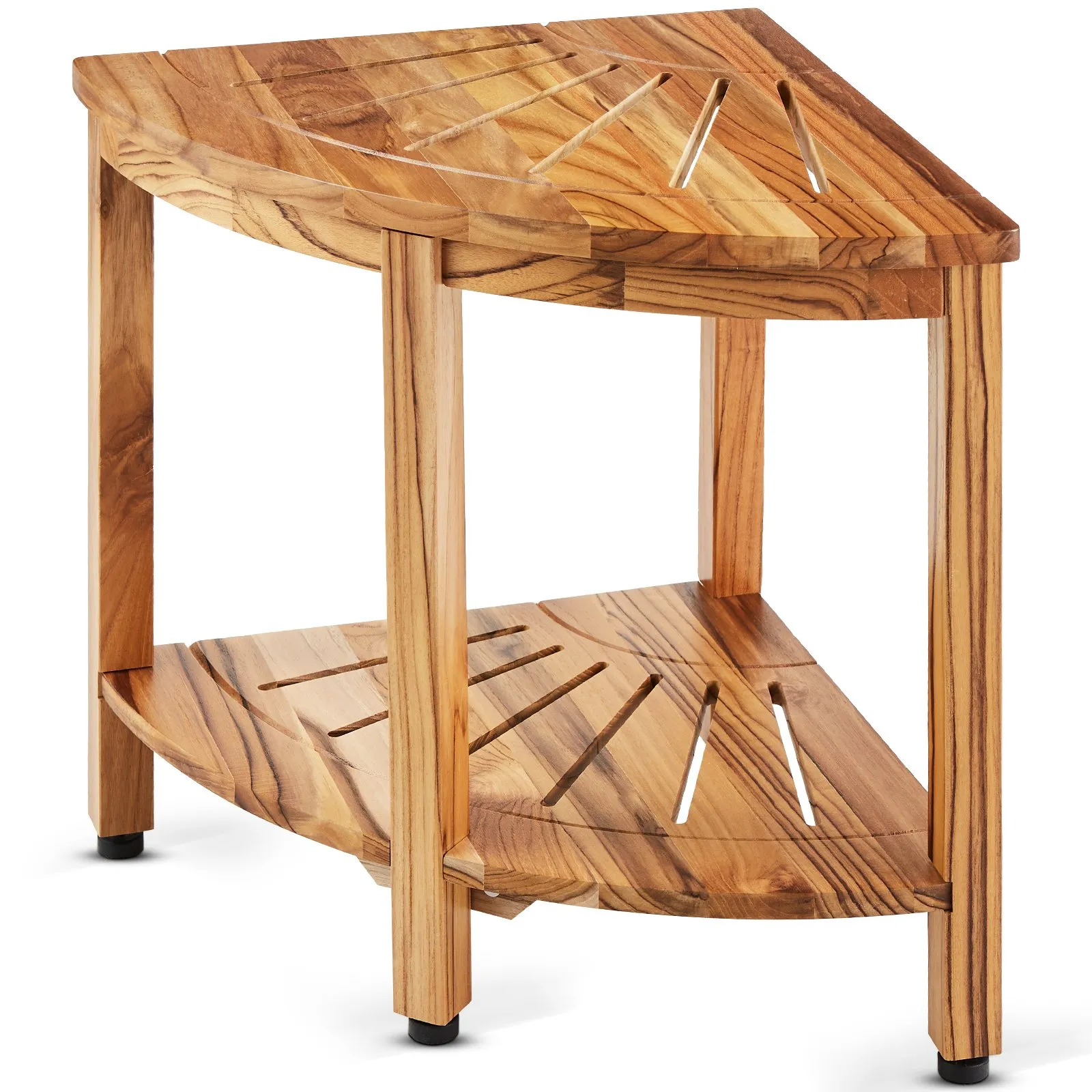 VEVOR Corner Teak Shower Bench, 18.5" Height 15.5" Radius, 100% Teak Wood Corner Shower Beach, Mold-resistant, 500 LBS with Storage Shelf, Shower Stool for Inside & Outside Shower, for Bathroom