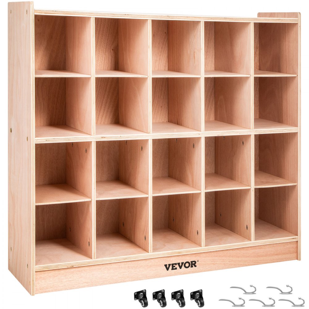 VEVOR cubby storage unit with 16 compartments and additional wheels and hooks included.