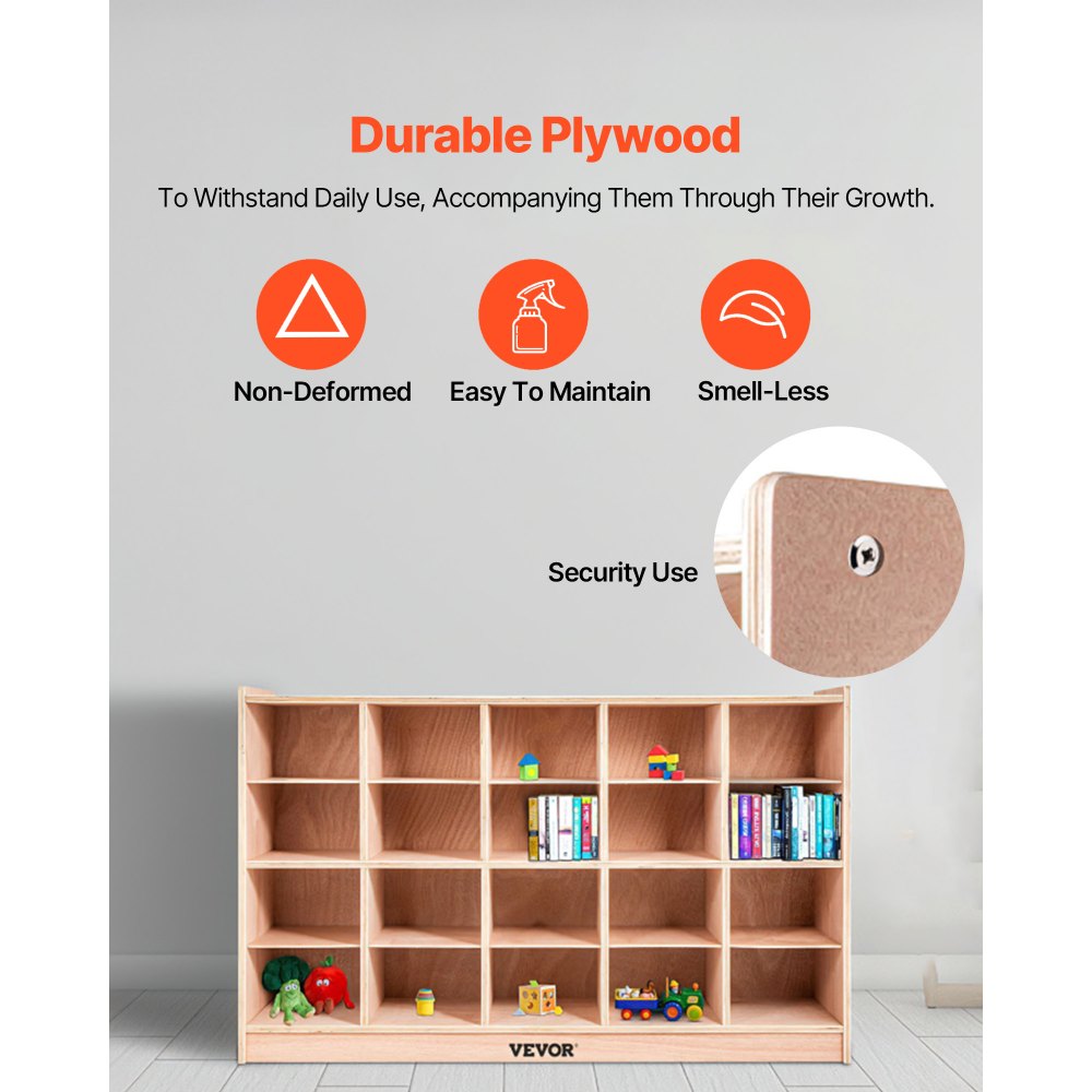 VEVOR Cubby Mobile Tray Storage Cabinet, 20-Compartment Cubby Storage Shelf, Cubby Storage Cabinet 4 x 5, Classroom Cubbies, Classroom Furniture for Home, Daycare and Preschool, Natural