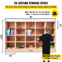 VEVOR Cubby Tray Storage Cabinet 20 Section Cubby Storage Shelf 4x5 Home Daycare