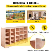 VEVOR Cubby Mobile Tray Storage Cabinet, 20-Compartment Cubby Storage Shelf, Cubby Storage Cabinet 4 x 5, Classroom Cubbies, Classroom Furniture for Home, Daycare and Preschool, Natural