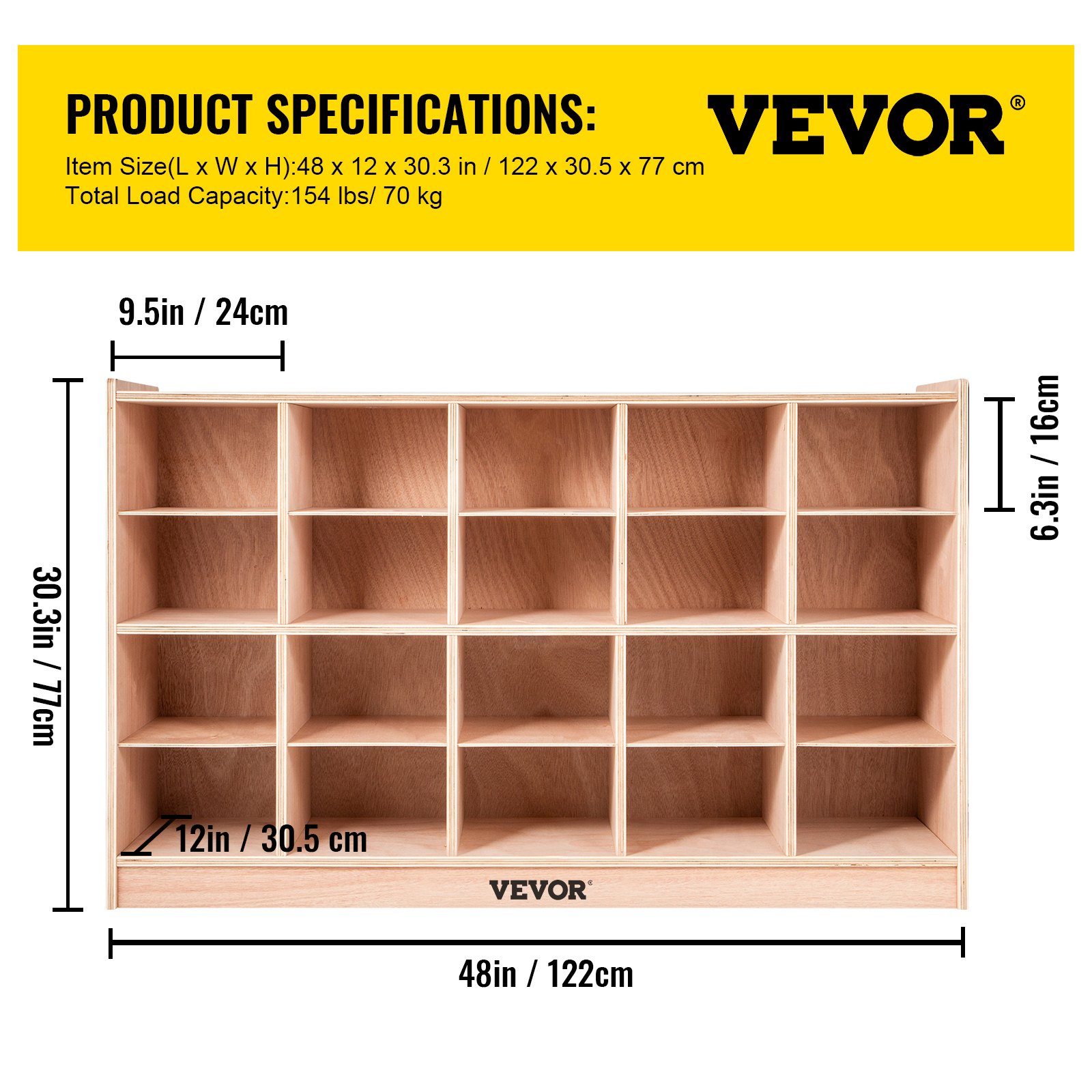 VEVOR Cubby Mobile Tray Storage Cabinet, 20-Compartment Cubby Storage Shelf, Cubby Storage Cabinet 4 x 5, Classroom Cubbies, Classroom Furniture for Home, Daycare and Preschool, Natural