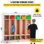 VEVOR Preschool Cubby Lockers 5-Section Plywood Birch Coat Locker 15MM Thickness Kids Locker for Home 48.4 Inch High Durable Classroom Lockers for Toddlers and Kids Commercial or Personal Use
