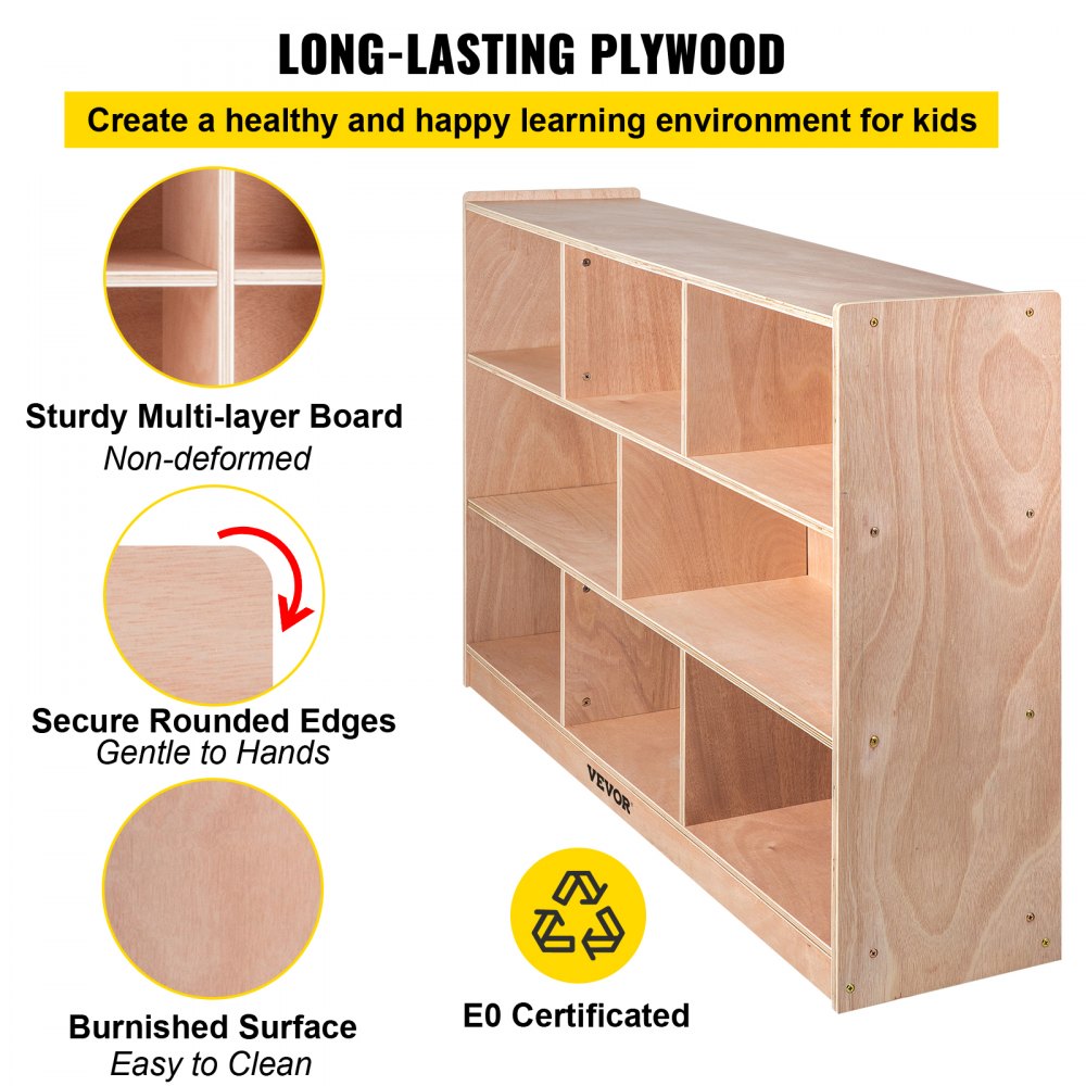 VEVOR Cubby Mobile Tray Storage Cabinet, 8-Compartment Cubby Storage Shelf, Cubby Storage Cabinet 3-shelf, Classroom Cubbies, Classroom Furniture for Home, Daycare and Preschool, Natural