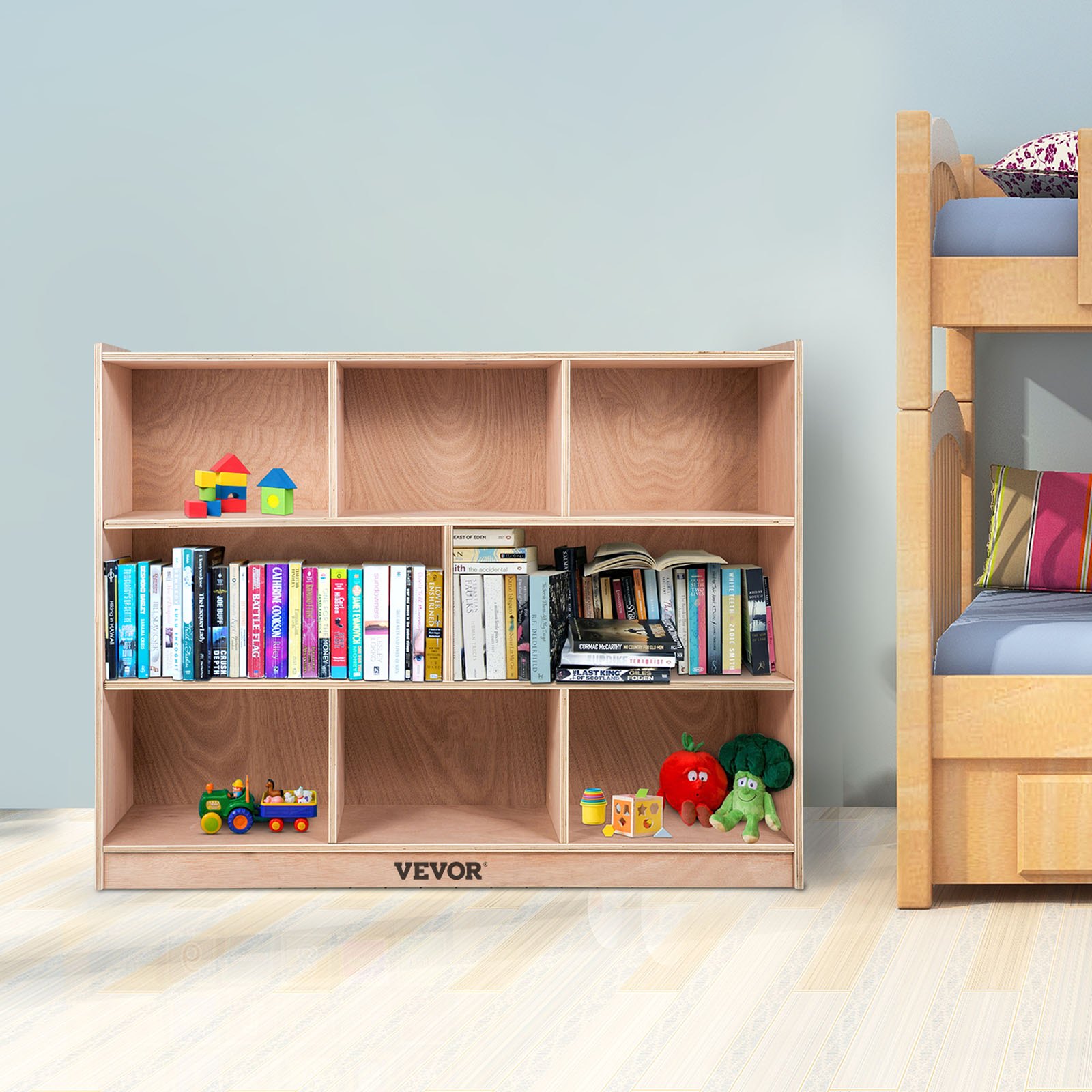 VEVOR Cubby Mobile Tray Storage Cabinet, 8-Compartment Cubby Storage Shelf, Cubby Storage Cabinet 3-shelf, Classroom Cubbies, Classroom Furniture for Home, Daycare and Preschool, Natural