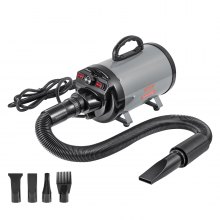 VEVOR Dog Dryer, 2000W/2.7HP Dog Blow Dryer, Pet Grooming Dryer with Adjustable Speed and Temperature Control, Pet Hair Dryer with 4 Nozzles and Extendable Hose, Grey and Black