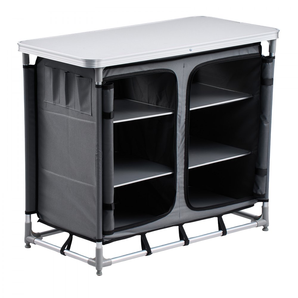 VEVOR Camping Storage Cabinet, Outdoor Portable Aluminum Lightweight Table, Quick Set-up Compact Kitchen Cook Station, with 6 Shelves and Carry Bag, for Picnic, BBQ, Party, Camping, RV Traveling