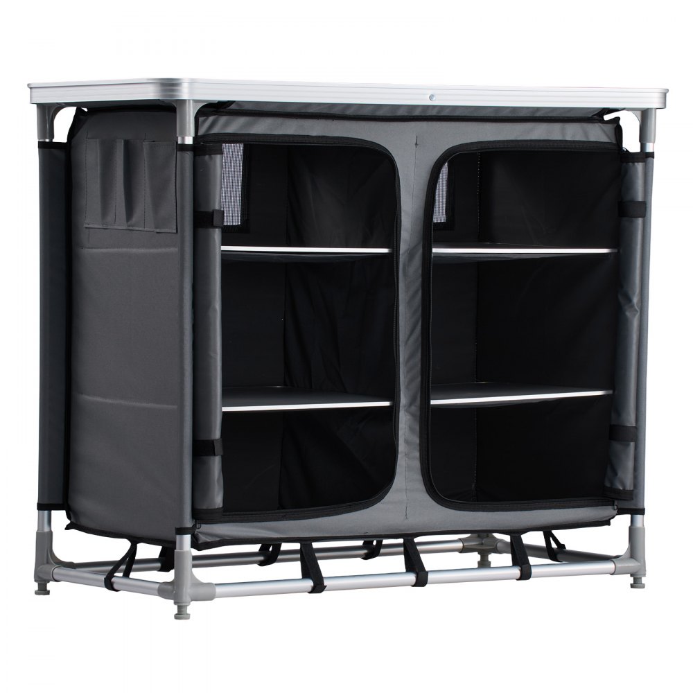 VEVOR Camping Storage Cabinet, Outdoor Portable Aluminum Lightweight Table, Quick Set-up Compact Kitchen Cook Station, with 6 Shelves and Carry Bag, for Picnic, BBQ, Party, Camping, RV Traveling
