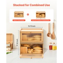Bread Box for Kitchen Counter Large Capacity Bamboo Storage Container Natural
