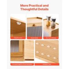 Bread Box for Kitchen Counter Large Capacity Bamboo Storage Container Natural