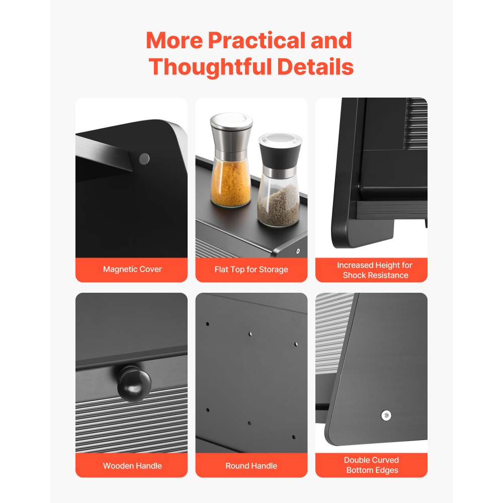 VEVOR Bread Box for Kitchen Counter, Large Capacity Bamboo Bread Storage Container, Farmhouse Wooden Breadbox Organizer for Homemade Bread, Storage Holder Bin with Acrylic Wavy Door Panel, Black