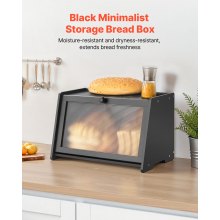 Bread Box for Kitchen Counter Large Capacity Bamboo Storage Container Black