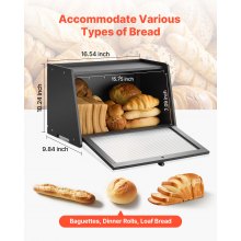 Bread Box for Kitchen Counter Large Capacity Bamboo Storage Container Black