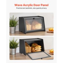 Bread Box for Kitchen Counter Large Capacity Bamboo Storage Container Black
