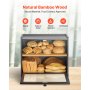Double Layer Bread Box for Kitchen Counter Bamboo Storage Bread Container Black