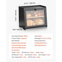 Double Layer Bread Box for Kitchen Counter Bamboo Storage Bread Container Black