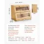 VEVOR Double Layer Bread Box for Kitchen Counter, Large Capacity Bamboo Bread Storage Container, Farmhouse Wooden Breadbox for Homemade Bread, Storage Holder Bin with Acrylic Wavy Door Panel, Natural