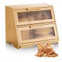 Double Layer Bread Box for Kitchen Counter Bamboo Storage Container Natural