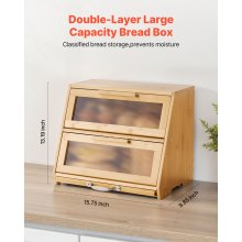 Double Layer Bread Box for Kitchen Counter Bamboo Storage Container Natural